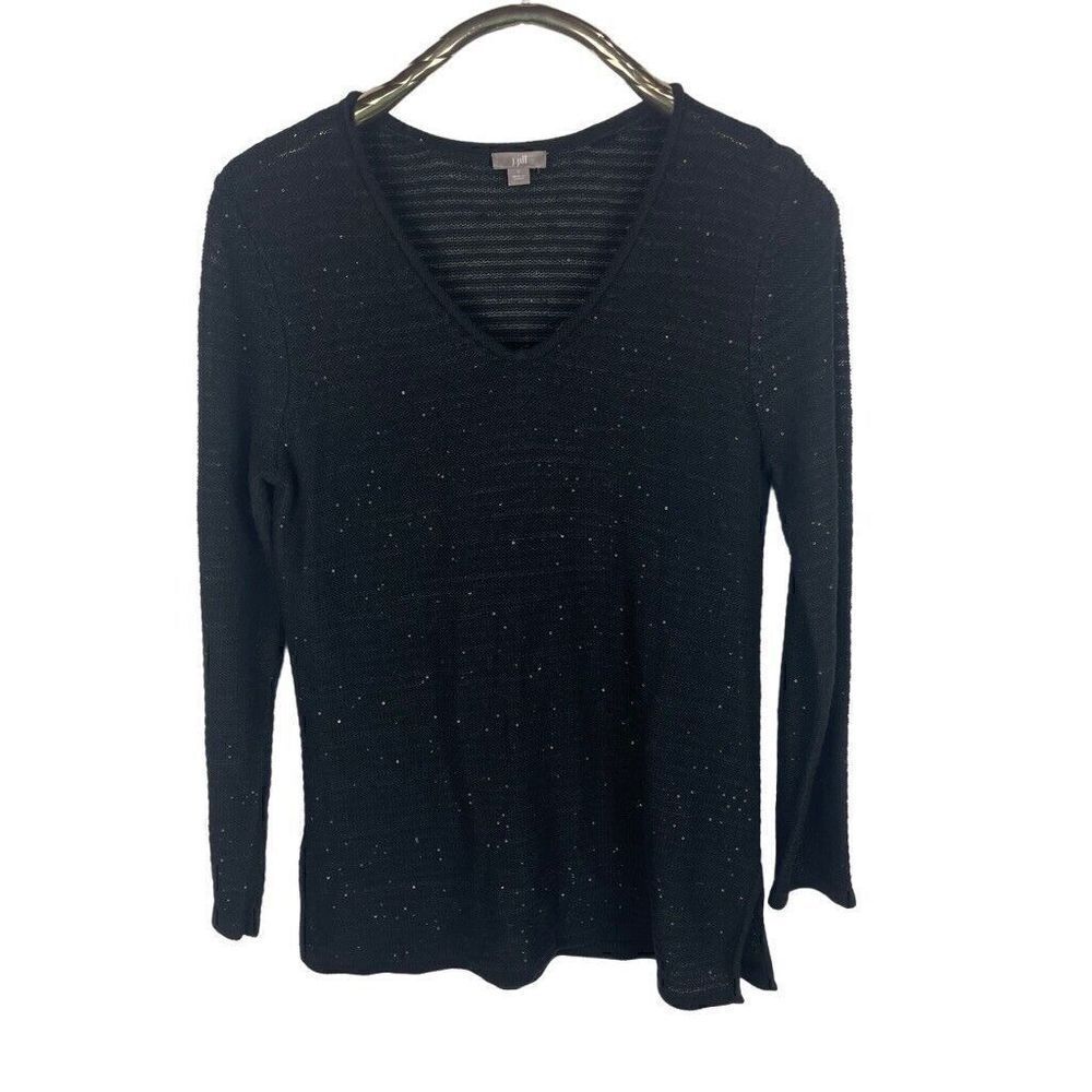 J. Jill Black Longline Tunic Sequin Cotton Blend Sweater Size S‎